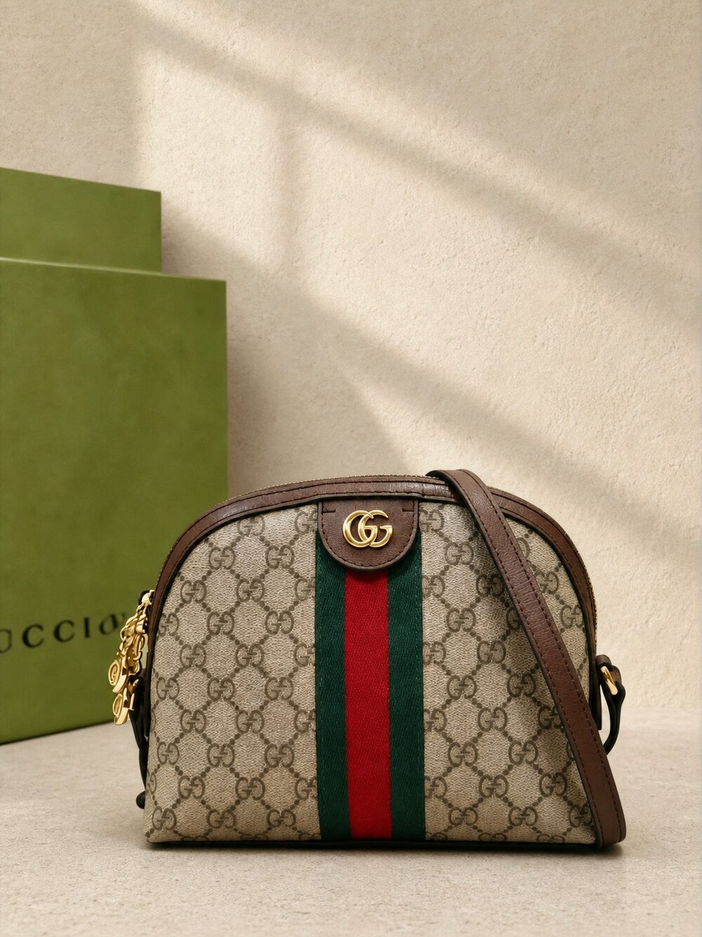 Gucci Ophidia Small Beige Ebony GG Supreme Shoulder Bag - Picture 4 of 5